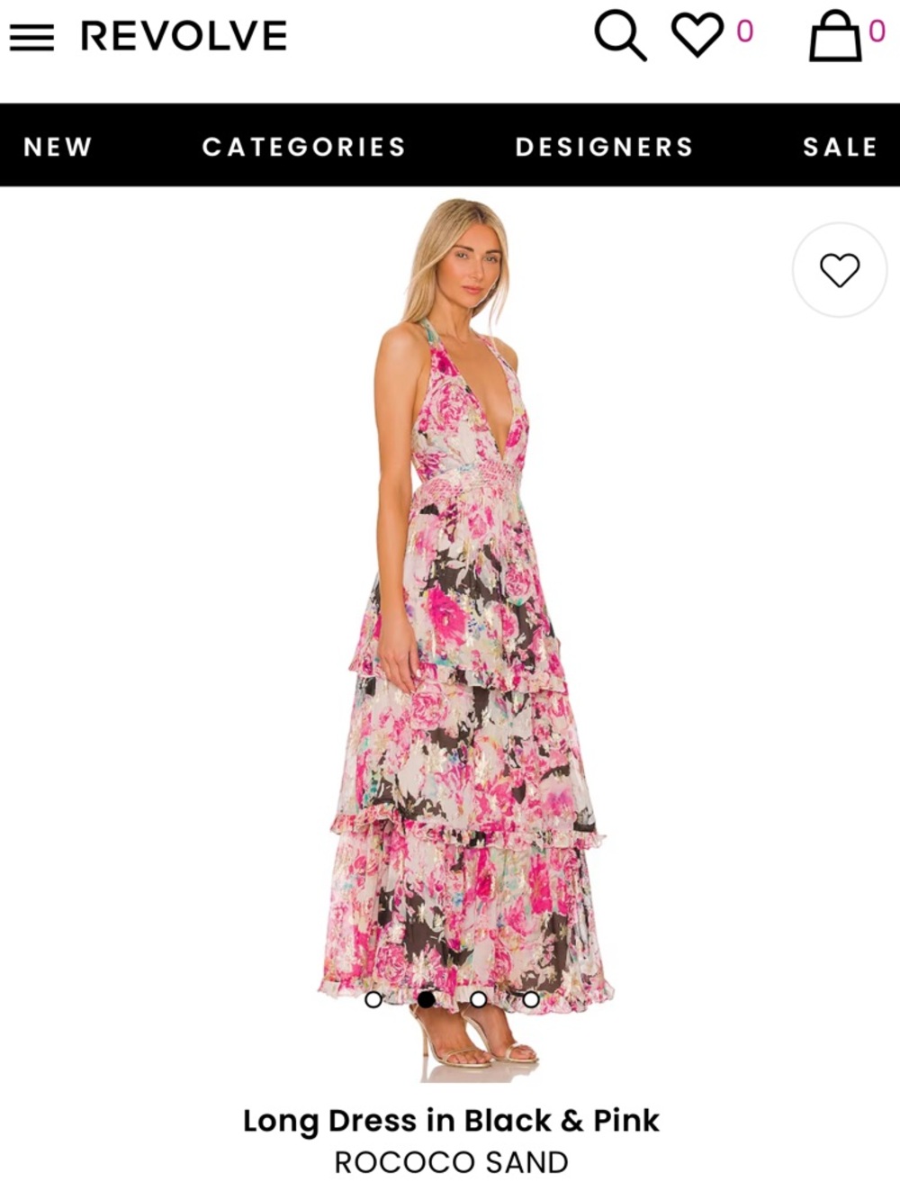 Rococo Sand x REVOLVE Pink & Black Floral Tiered Halter Maxi Dress NWT